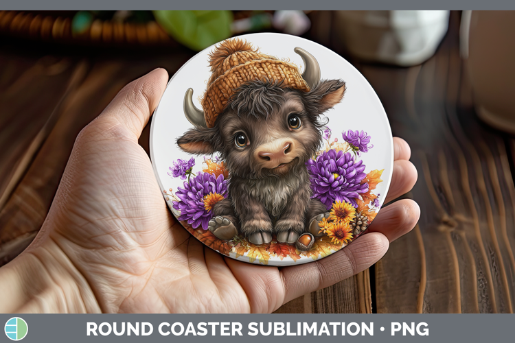 Woodland Boho Autumn Musk Ox Round Coaster Sublimation Coast