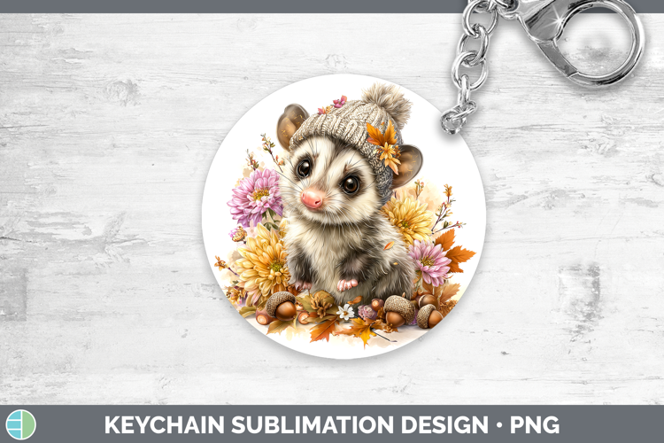 Woodland Boho Autumn Opossum Keychain Sublimation Keyring De