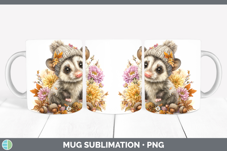 Woodland Boho Autumn Opossum Mug Wrap Sublimation Coffee Cup