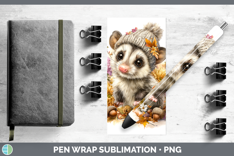 Woodland Boho Autumn Opossum Pen Wrap Sublimation Pen Design
