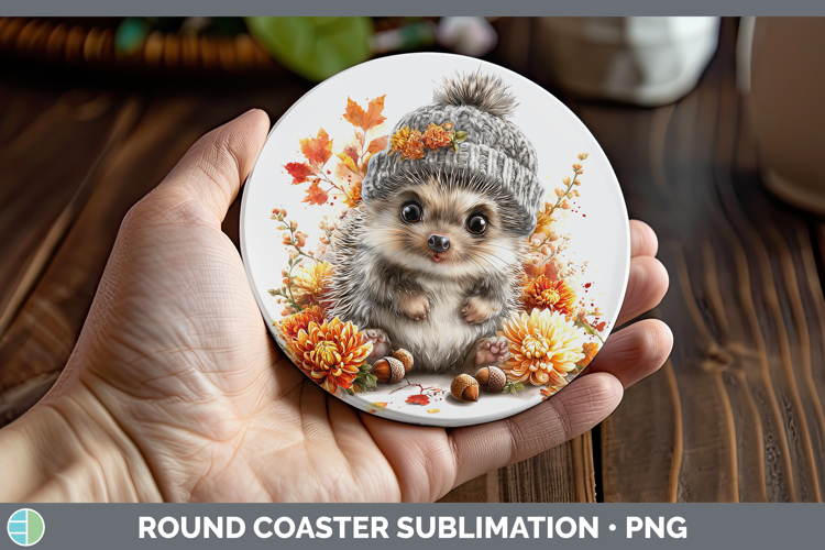 Woodland Boho Autumn Porcupine Round Coaster Sublimation Coa