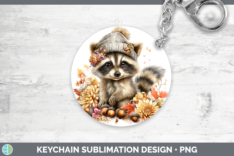 Woodland Boho Autumn Raccoon Keychain Sublimation Keyring De