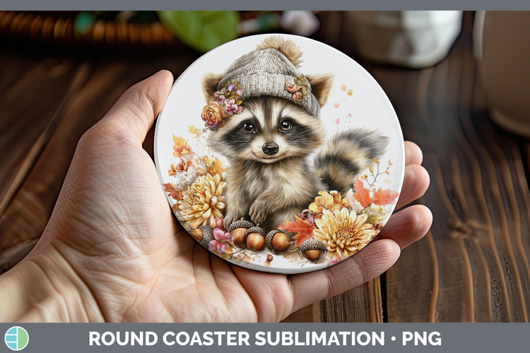 Woodland Boho Autumn Raccoon Round Coaster Sublimation Coast
