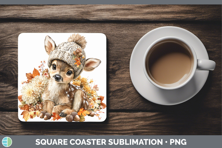 Woodland Boho Autumn Reindeer Square Coaster Sublimation Coa