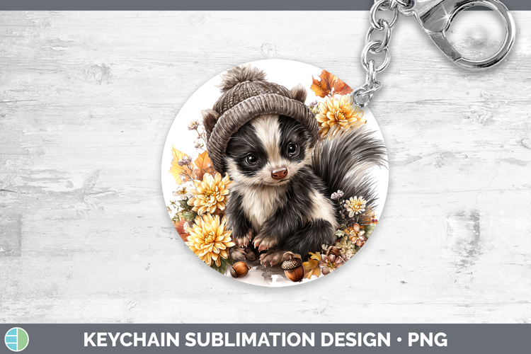 Woodland Boho Autumn Skunk Keychain Sublimation Keyring Desi