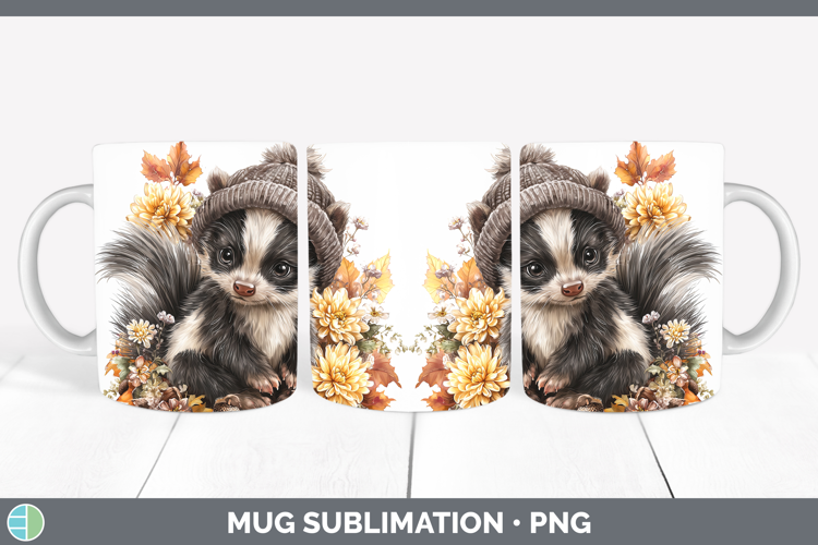 Woodland Boho Autumn Skunk Mug Wrap Sublimation Coffee Cup D