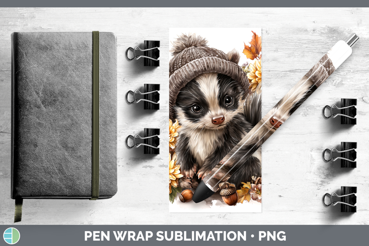 Woodland Boho Autumn Skunk Pen Wrap Sublimation Pen Designs