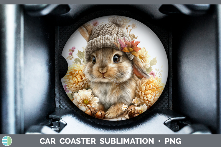 Woodland Boho Autumn Snowshoe Hare Car Coaster Sublimation