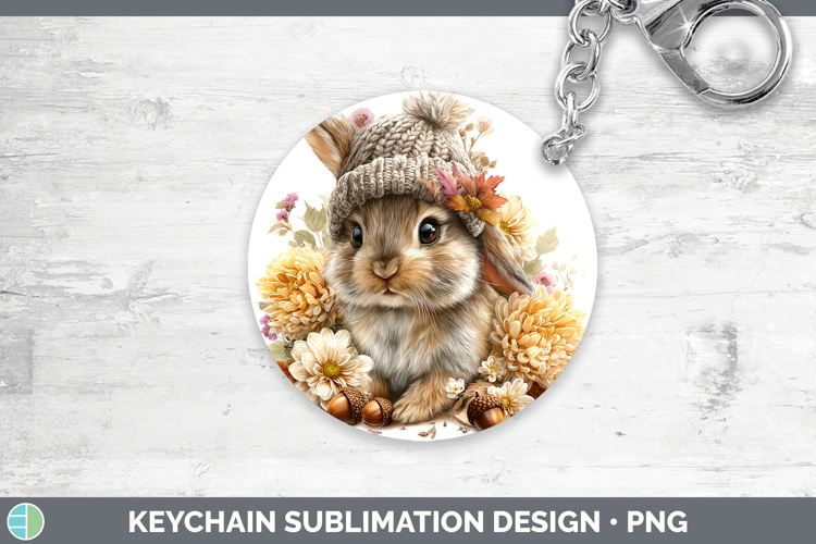 Woodland Boho Autumn Snowshoe Hare Keychain Sublimation Keyr