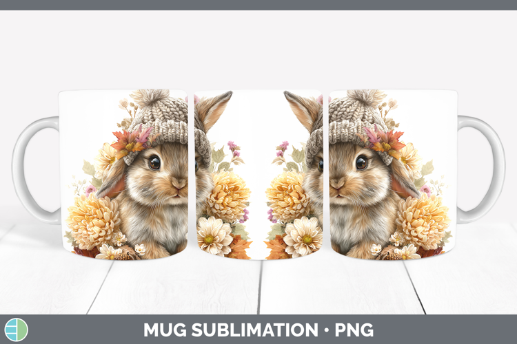 Woodland Boho Autumn Snowshoe Hare Mug Wrap Sublimation Coff
