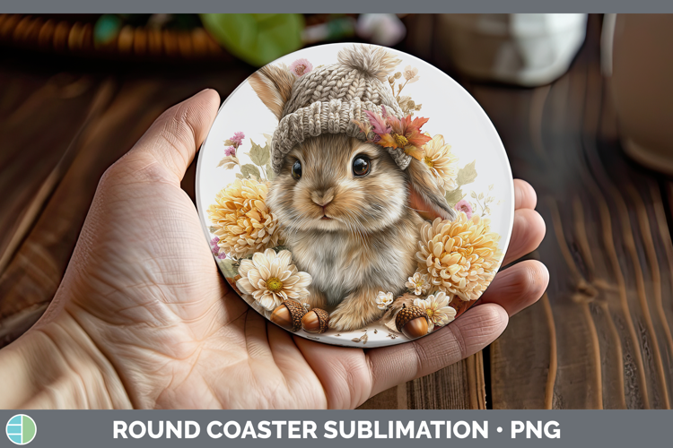 Woodland Boho Autumn Snowshoe Hare Round Coaster Sublimation