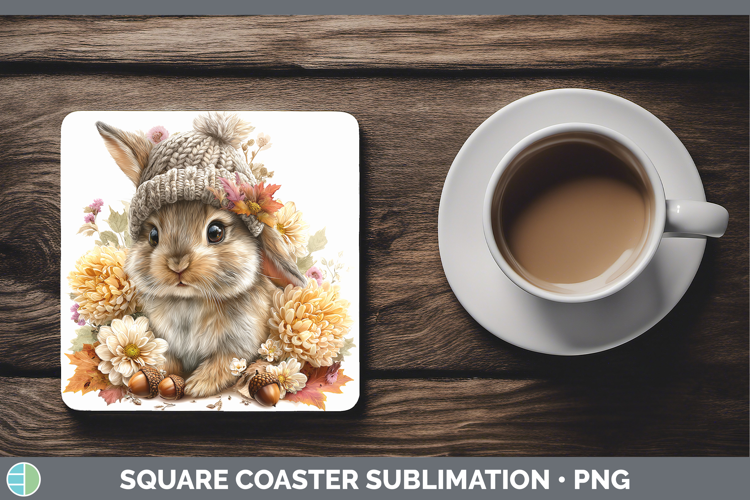 Woodland Boho Autumn Snowshoe Hare Square Coaster Sublimatio