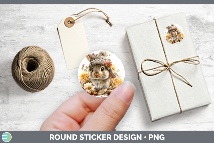 Woodland Boho Autumn Snowshoe Hare Stickers | Round Labels D