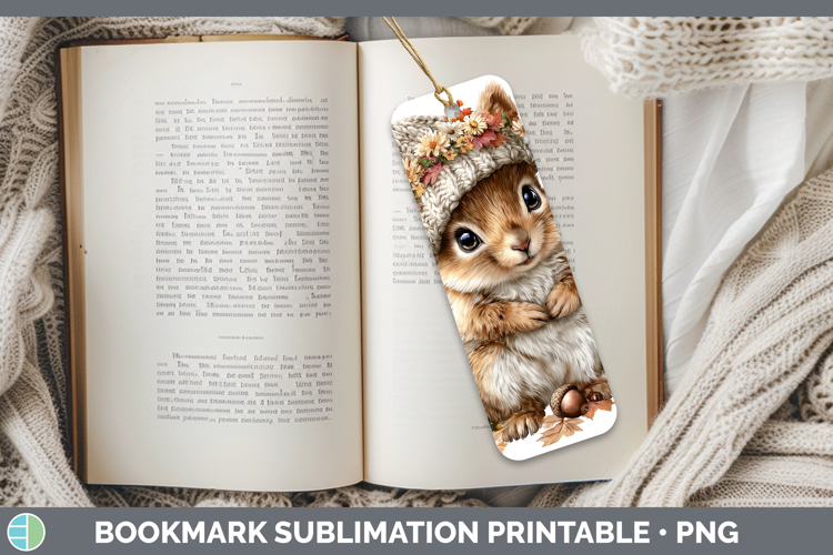 Woodland Boho Autumn Squirrel Bookmark Sublimation Printable