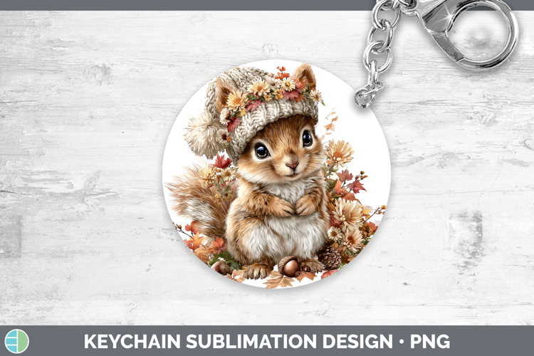 Woodland Boho Autumn Squirrel Keychain Sublimation Keyring D