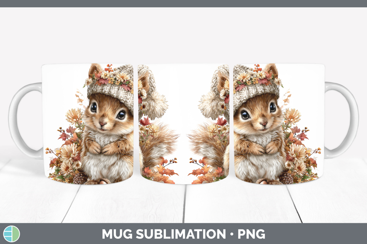 Woodland Boho Autumn Squirrel Mug Wrap Sublimation Coffee Cu