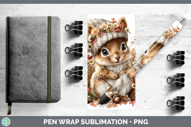 Woodland Boho Autumn Squirrel Pen Wrap Sublimation Pen Desig