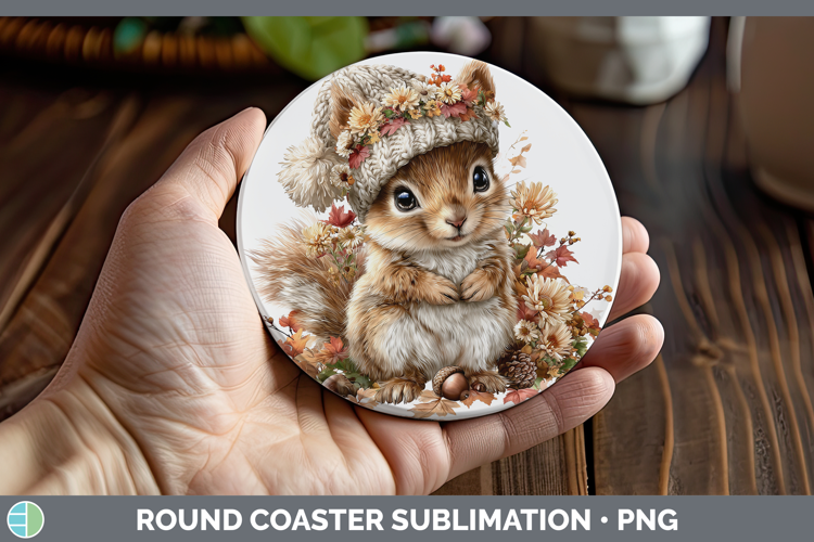 Woodland Boho Autumn Squirrel Round Coaster Sublimation Coas