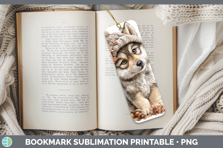 Woodland Boho Autumn Wolf Bookmark Sublimation Printable Des