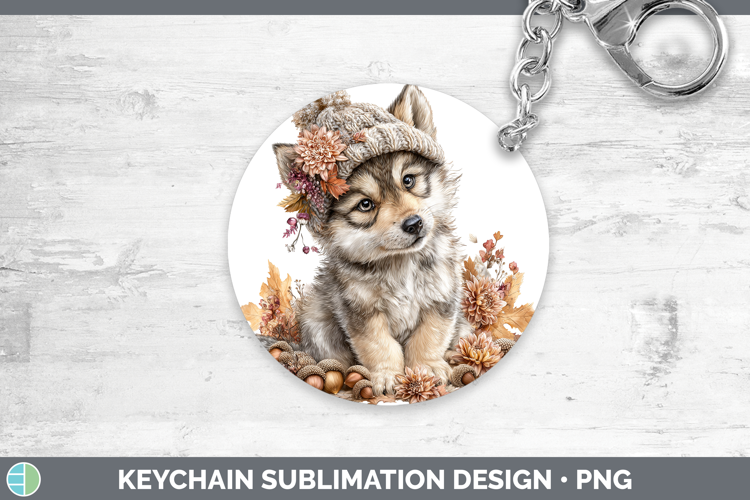 Woodland Boho Autumn Wolf Keychain Sublimation Keyring Desig