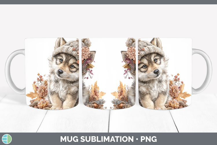 Woodland Boho Autumn Wolf Mug Wrap Sublimation Coffee Cup De
