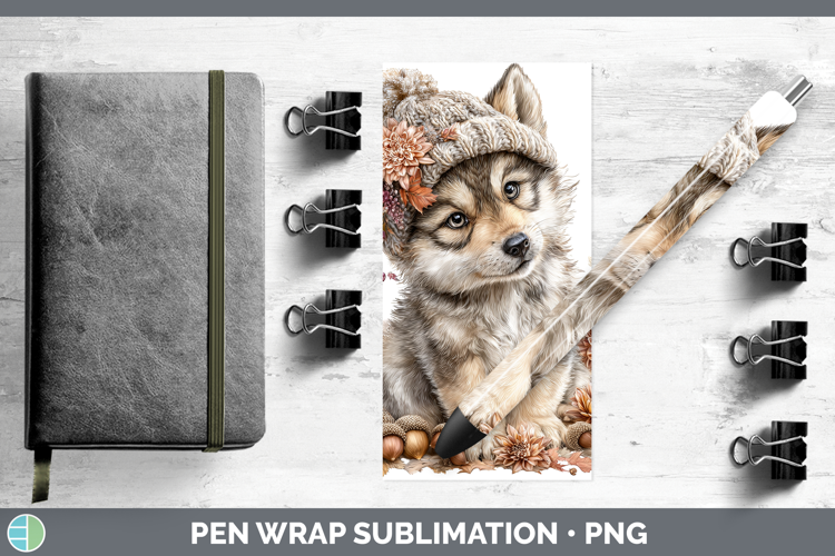 Woodland Boho Autumn Wolf Pen Wrap Sublimation Pen Designs