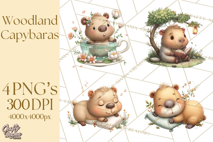 Whimsical Capybara Clip Art PNG for Cozy Hygge Prints