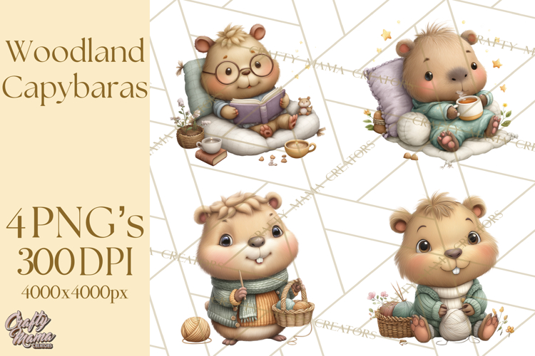 Whimsical Capybara Clip Art PNG for Cozy Hygge Prints