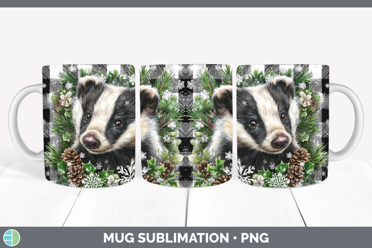 Badger Woodland Checker Christmas Mug Wrap Sublimation Desig
