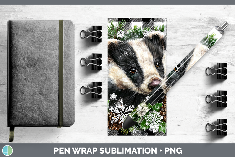 Badger Woodland Checker Christmas Pen Wrap Sublimation Desig