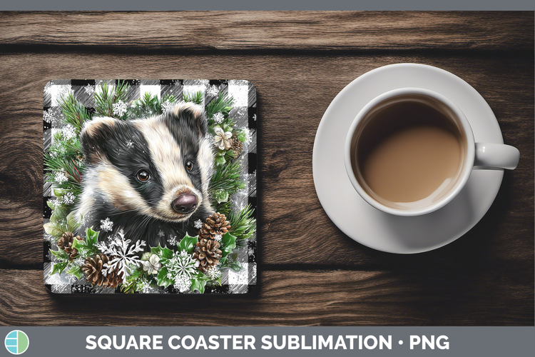 Badger Woodland Checker Christmas Square Coaster Sublimation
