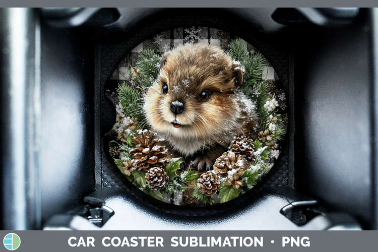 Beaver Woodland Checker Christmas Car Coaster Sublimation De