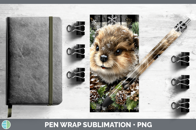 Beaver Woodland Checker Christmas Pen Wrap Sublimation Desig