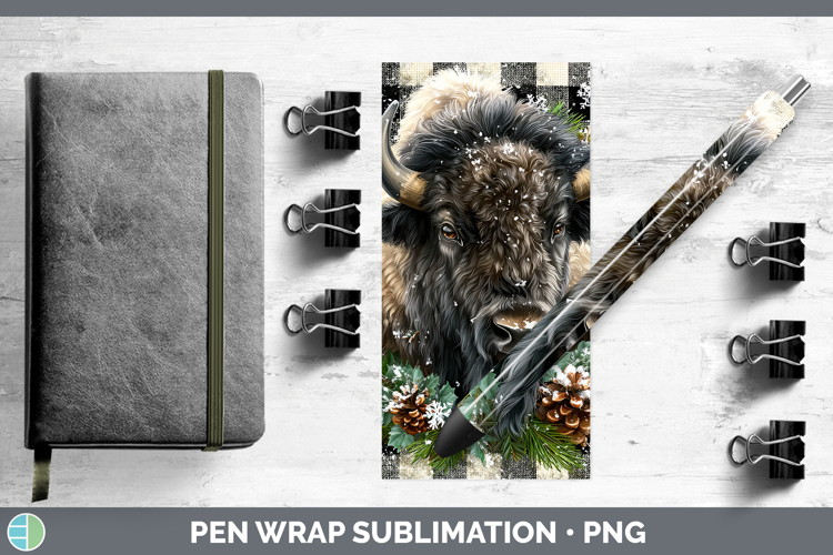 Bison Woodland Checker Christmas Pen Wrap Sublimation Design