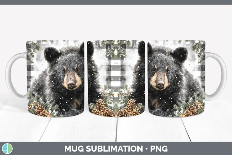 Black Bear Woodland Checker Christmas Mug Wrap Sublimation D