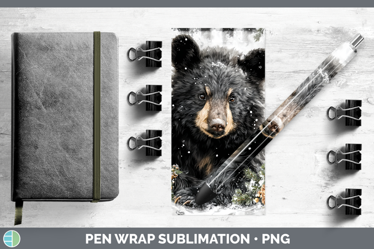 Black Bear Woodland Checker Christmas Pen Wrap Sublimation D