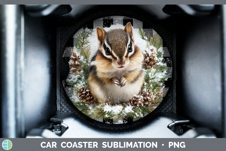 Chipmunk Woodland Checker Christmas Car Coaster Sublimation