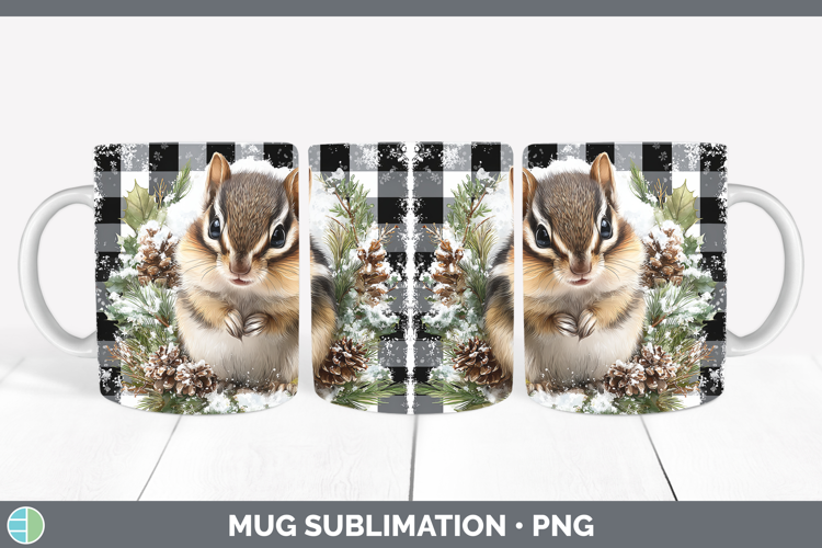 Chipmunk Woodland Checker Christmas Mug Wrap Sublimation Des