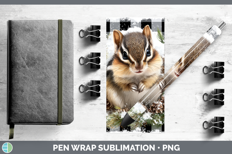 Chipmunk Woodland Checker Christmas Pen Wrap Sublimation Des