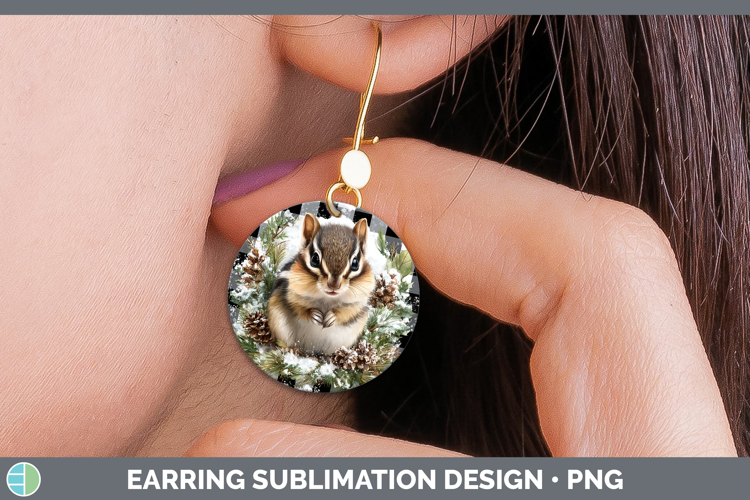 Chipmunk Woodland Checker Christmas Round Earrings Sublimati