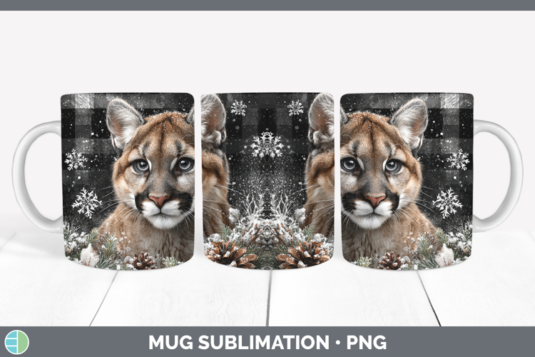 Cougar Woodland Checker Christmas Mug Wrap Sublimation Desig
