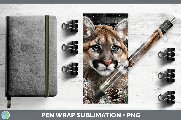Cougar Woodland Checker Christmas Pen Wrap Sublimation Desig