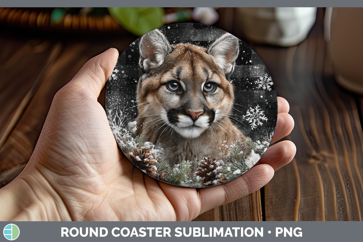 Cougar Woodland Checker Christmas Round Coaster Sublimation