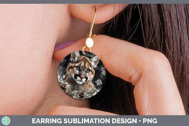Cougar Woodland Checker Christmas Round Earrings Sublimation