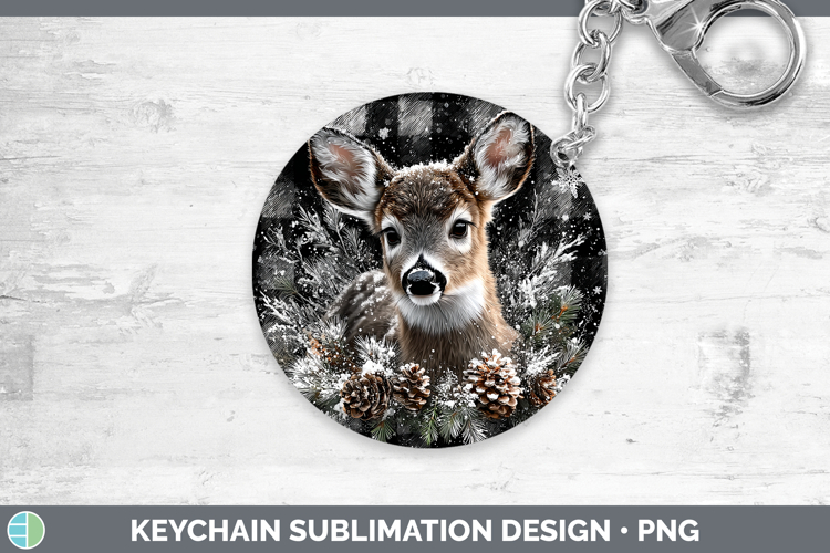 Deer Woodland Checker Christmas Keychain Sublimation Design