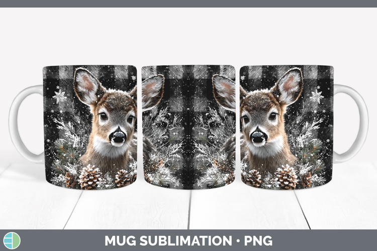 Deer Woodland Checker Christmas Mug Wrap Sublimation Design