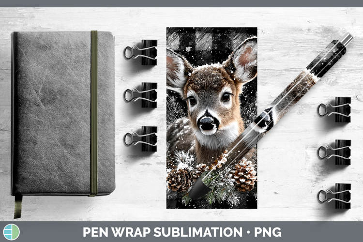Deer Woodland Checker Christmas Pen Wrap Sublimation Design