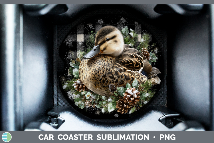 Duck Woodland Checker Christmas Car Coaster Sublimation Desi