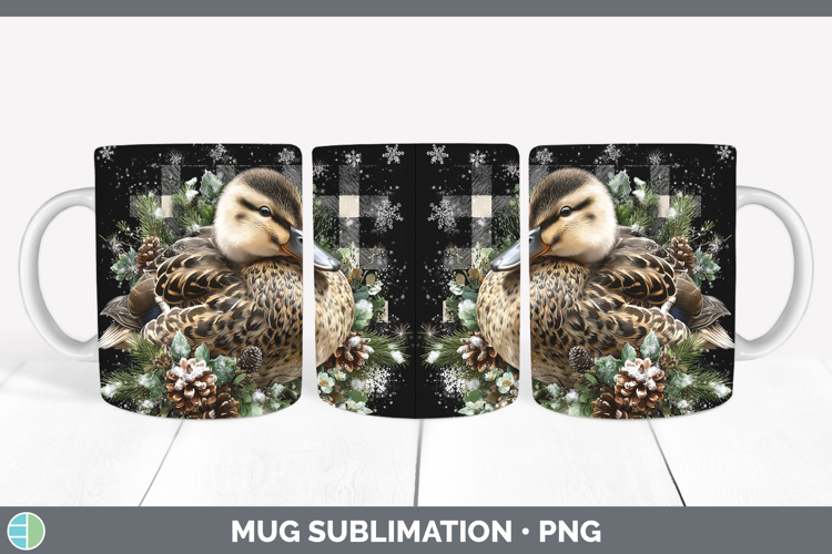 Duck Woodland Checker Christmas Mug Wrap Sublimation Design