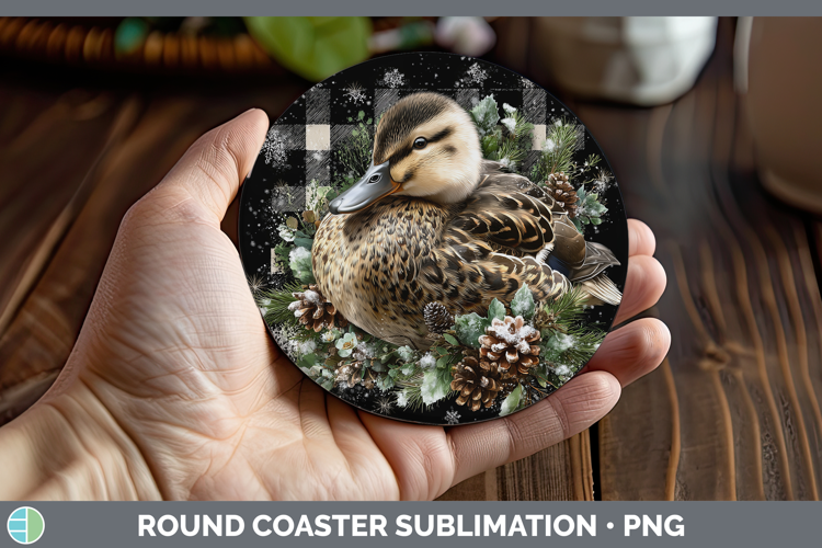 Duck Woodland Checker Christmas Round Coaster Sublimation De